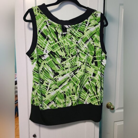 Laura Petites Colorful Summer Green Black Round Sleeveless Dressy Party Top L/G - Picture 5 of 7